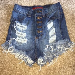 Distressed high waisted jean shorts
